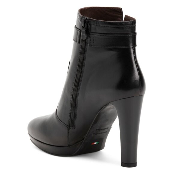 NEROGIARDINI Black Made In Italy Leather Logo Plate Dress Booties - Picture 2 of 2